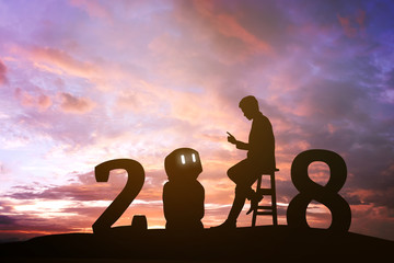 2018 years of robot assistant technology , industry 4.0 , artificial intelligence trend concept....