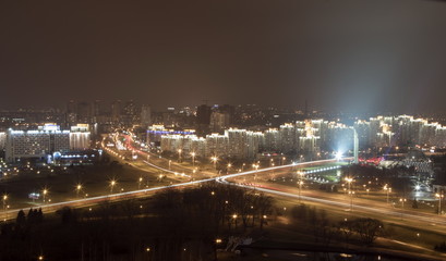 Fototapeta na wymiar Night townscape of Minsk, view from hotel Belarus