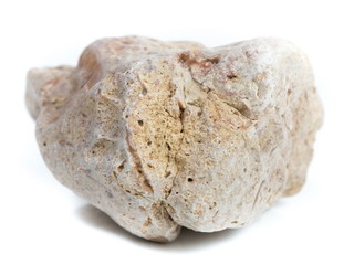 Single natural stone on white background, close-up