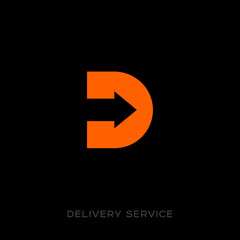 Delivery service logo. D monogram. The letter D with arrow on a dark background.