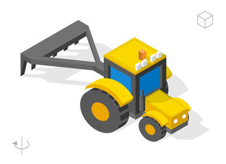 Set of Isolated Isometric Minimal City Elements . Tractor with Shadows on White Background