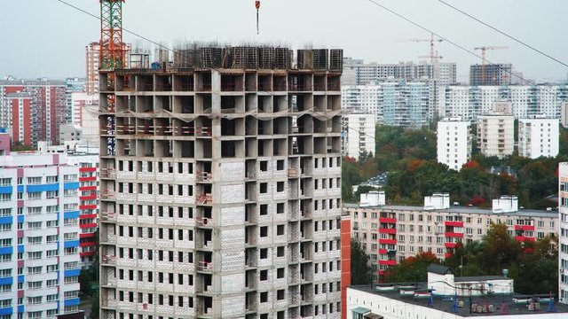 View of high rise being built in big city