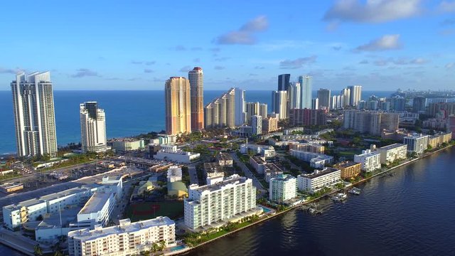 Aerial video beautiful City sunny Isles Beach 4k