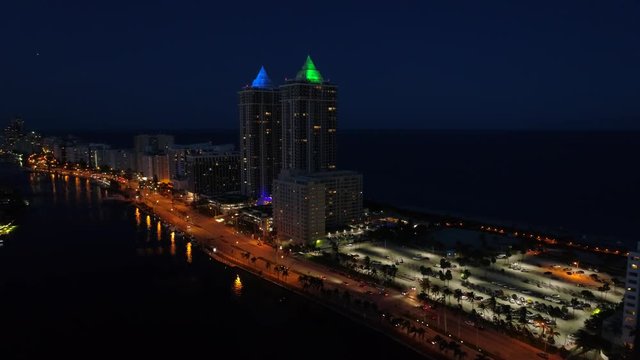 Aerial video Blue and Green Diamond Condominiums Miami Beach