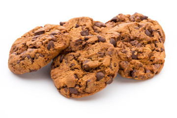 Chocolate chip cookie isolated on white background.