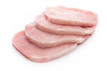 Fresh raw beef steak isolated on white background, top view.