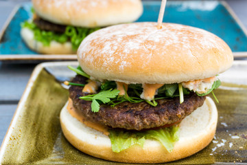 American cheese burger with fresh salad