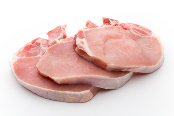 Fresh raw beef steak isolated on white background, top view.