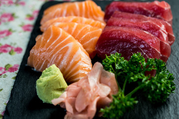 Japanese food fresh raw fish mixed sashimi