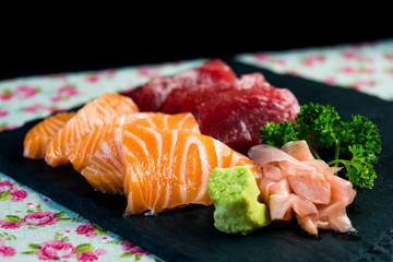 Japanese food fresh raw fish mixed sashimi