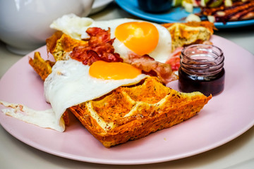 delicious pancake stack with honey