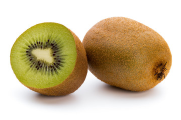 Kiwi fruit and sliced isolated on white background.