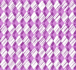 Diamonds, pattern, shading, purple, seamless pattern, vector. Vertical stripes of white diamonds on purple background. Diamonds drawn with shading. Geometric background. 