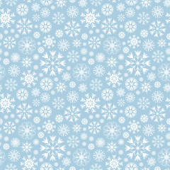 Merry Christmas and Happy New Year seamless pattern with different shapes snowflakes. Abstract winter background. Vector illustration