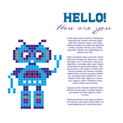 Colorful pixel fantastic robot isolated on the white background. Vector illustration