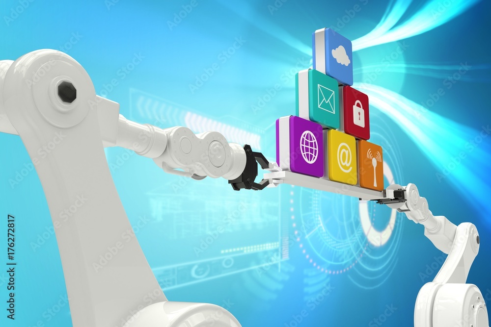 Aufkleber composite image of robotic hands holding computer icons against
