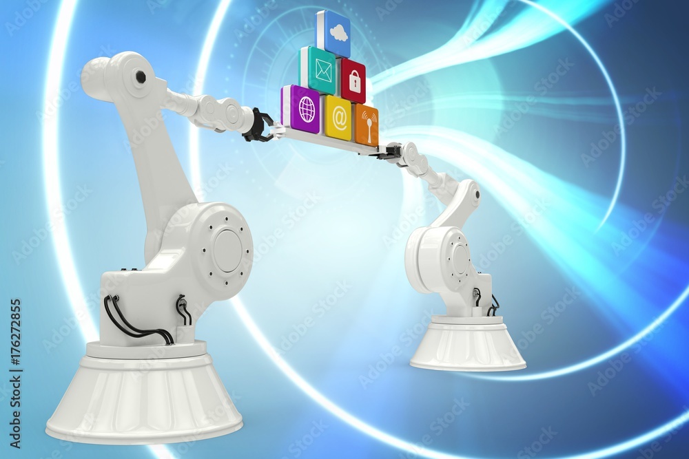 Aufkleber composite image of robotic hands holding computer icons over
