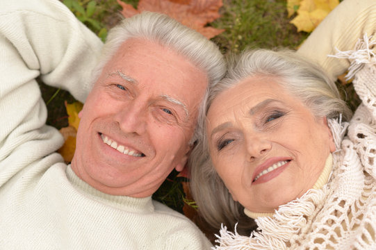 couple in autumn park lying