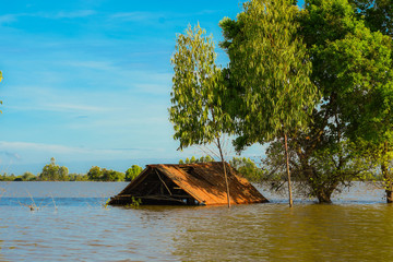 Floods damaged houses. When Tropical Storm And the floods hit Thailand. South East Asia Myanmar Burma Cambodia Cambodia Malaysia Indonesian Philippines Philippines
