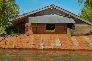Floods damaged houses. When Tropical Storm And the floods hit Thailand. South East Asia Myanmar...