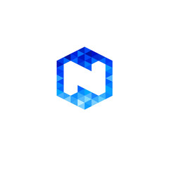 N monogram in a hexagon. N crystal logo. Network icon.