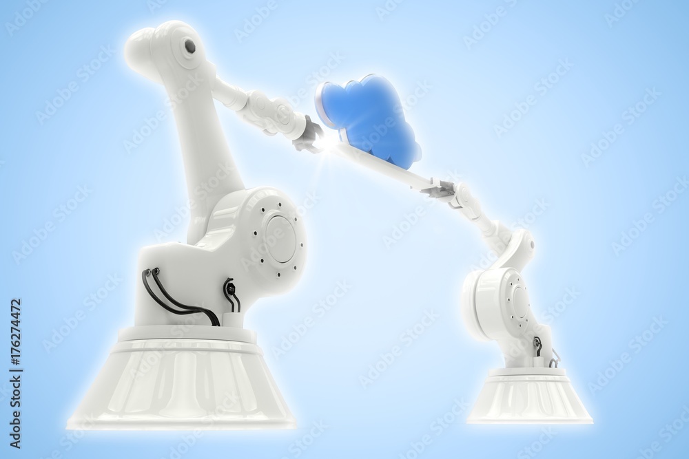 Poster composite image of digitally composite image of robotic hands