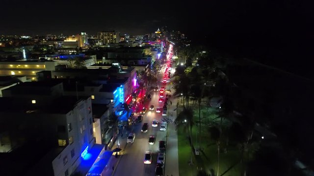 Drone cam Ocean Drive night 4k
