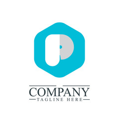 Initial Letter P IP Hexagonal Design Logo