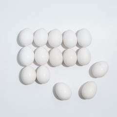 White clear eggs concept on white background. Easter background wallpaper