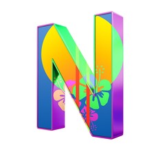 three dimensional "N" letter with exotic colors, 3D rendering