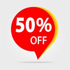 50% OFF Discount Sticker. Sale Red Tag Isolated Vector Illustration. Discount Offer Price Label, Vector Price Discount Symbol