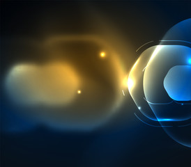 Blurred transparent hexagons on dark, digital abstract background