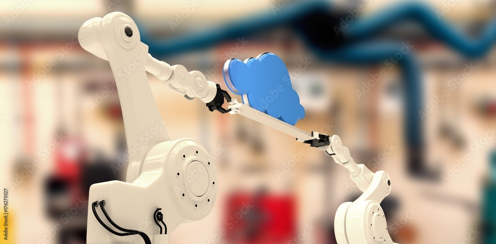 Poster composite image of digitally composite image of robotic hands