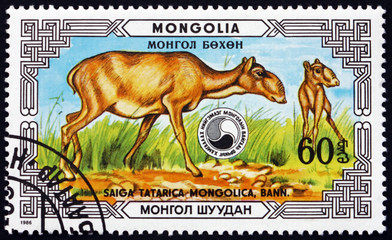 Postage stamp Mongolia 1986 Saiga Antelope