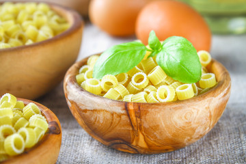 Ditalini macaroni. Pasta rings. Tubettini and thimbles. Anellini.
