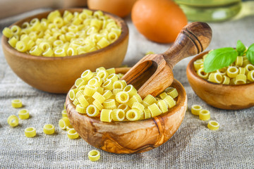 Ditalini macaroni. Pasta rings. Tubettini and thimbles. Anellini.