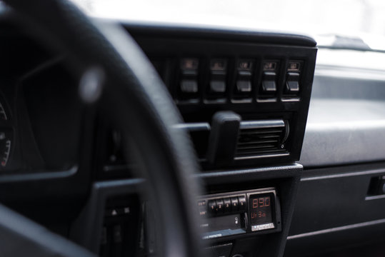 Black Dashboard Of The Old Car