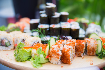 Close-up different sushi on a tray