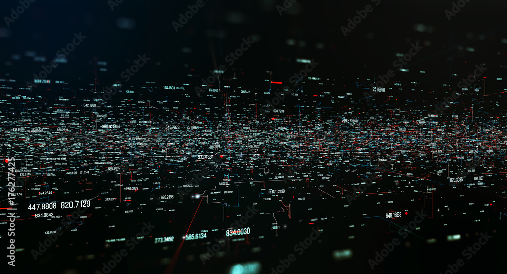 Fototapete Transfer and storage of data sets/Economic indicators of world markets. Data transmission channel. Motion of digital data flow. Transferring of big data