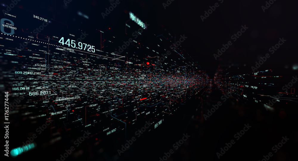 Poster Transfer and storage of data sets/Economic indicators of world markets. Data transmission channel. Motion of digital data flow. Transferring of big data