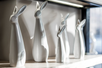 White porcelain figurines, rabbits