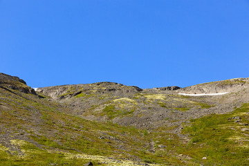 The tops of the Mountains, Khibiny  and cloudy sky. Kola Peninsula, Russia.