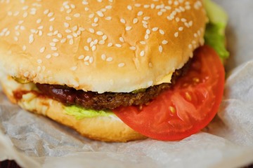 Delicious fresh Burger with beef on the table