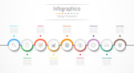 Infographic design elements for your business data with 9 options, parts, steps, timelines or processes. Vector Illustration.