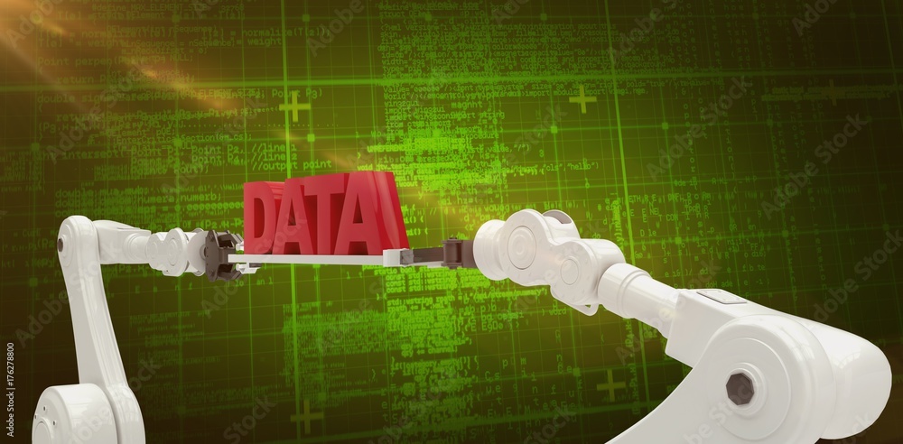 Aufkleber composite image of white robotic hands holding red data message