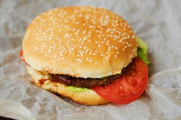Delicious fresh Burger with beef on the table