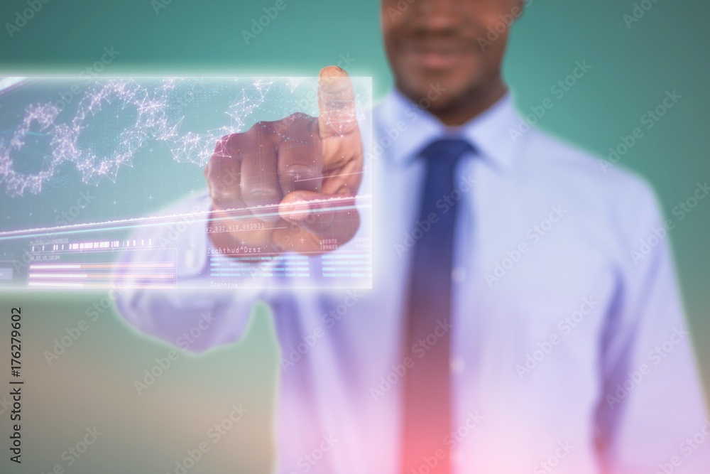 Poster composite image of businessman using digital screen