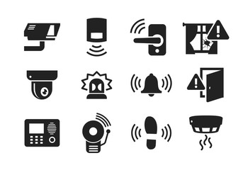 Home Security Sensors and equipment icons set