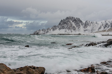 Fototapeta na wymiar Sea on the coast of Andenes in Norway in winter