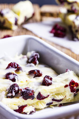 White chocolate with cranberries in a bowl